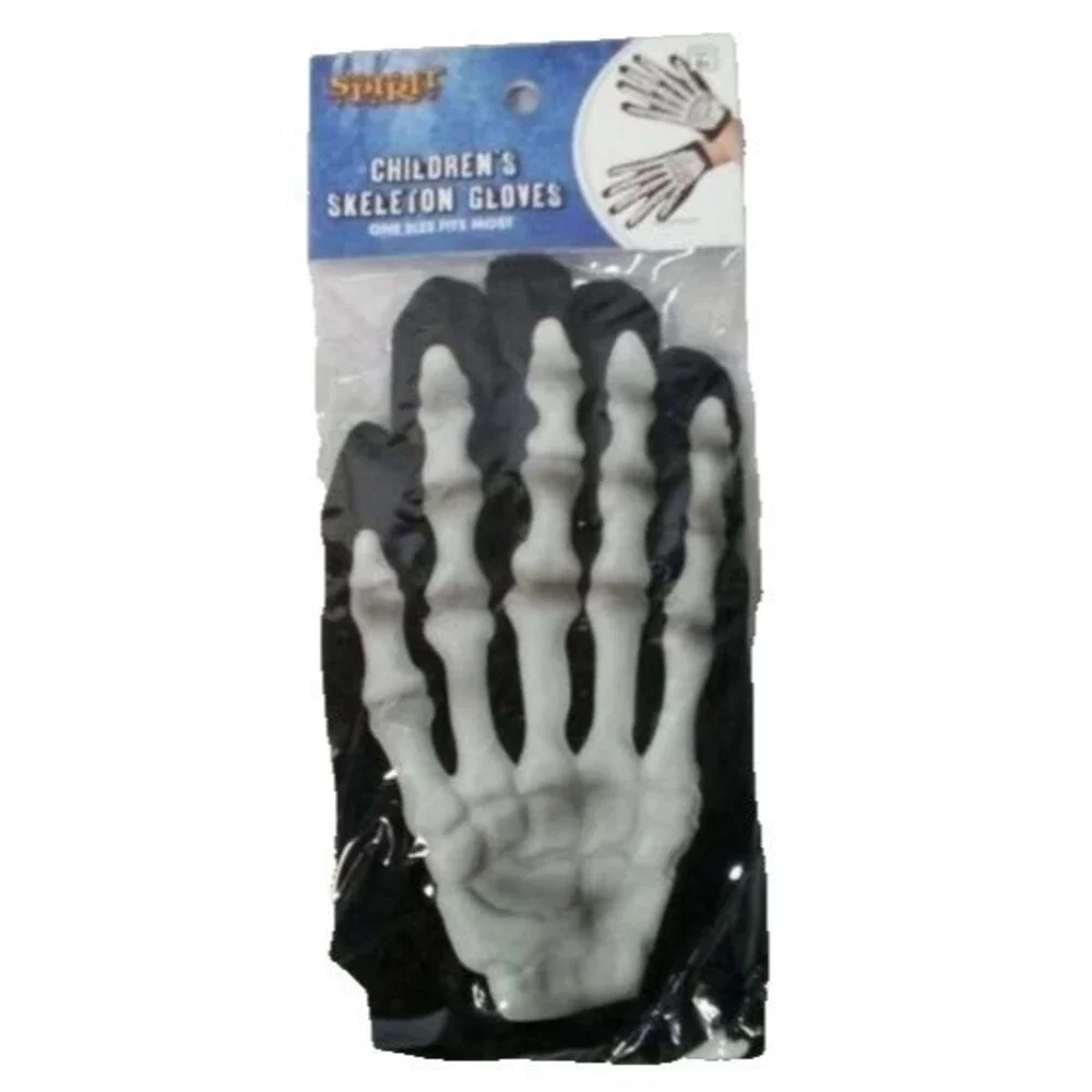 Spirit Halloween, Children's Skeleton Gloves, White, Black -One Size Fits Most